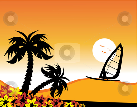 To use this stock image in your creative project, please select the size you need over to the right and click the "Add to Cart" button.
Your downloaded image will come with the Cutcaster watermark removed so don’t worry about the watermark you see on this page. Surfing stock vector clipart, Vector illustration of a surfer on a wave, with palm trees on the left by Inge Schepers