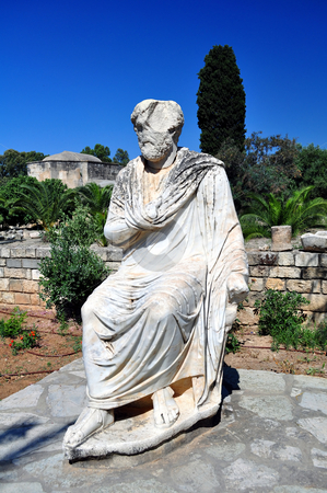 To use this stock image in your creative project, please select the size you need over to the right and click the "Add to Cart" button.
Your downloaded image will come with the Cutcaster watermark removed so don’t worry about the watermark you see on this page. Greek statue stock photo, Travel photography: marble roman statue and the Ayios Titos Basilica at
Gortyn by Fernando Barozza