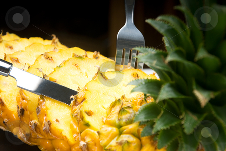 To use this stock image in your creative project, please select the size you need over to the right and click the "Add to Cart" button.
Your downloaded image will come with the Cutcaster watermark removed so don’t worry about the watermark you see on this page. Pineapple stock photo, Ripe vibrant pineapple sliced on a black plate with knife and fork by Francesco Perre