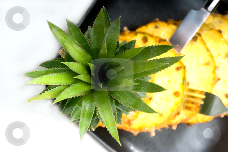 To use this stock image in your creative project, please select the size you need over to the right and click the "Add to Cart" button.
Your downloaded image will come with the Cutcaster watermark removed so don’t worry about the watermark you see on this page. Pineapple stock photo, Ripe vibrant pineapple sliced on a black plate with knife and fork by Francesco Perre
