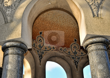 To use this stock image in your creative project, please select the size you need over to the right and click the "Add to Cart" button.
Your downloaded image will come with the Cutcaster watermark removed so don’t worry about the watermark you see on this page. Pere Lachaise pergola stock photo, Pergola with mosaic ceiling in Pere Lachaise cemetery by Jaime Pharr