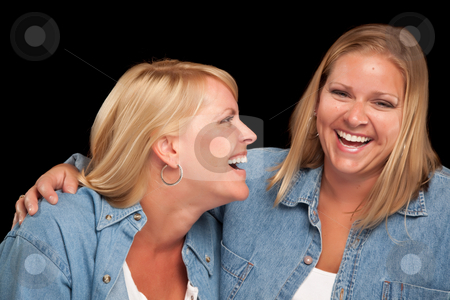 To use this stock image in your creative project, please select the size you need over to the right and click the "Add to Cart" button.
Your downloaded image will come with the Cutcaster watermark removed so don’t worry about the watermark you see on this page. Two Beautiful Sisters Laughing stock photo, Two Beautiful Sisters Laughing Isolated on a Black Background. by Andy Dean