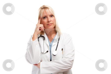 To use this stock image in your creative project, please select the size you need over to the right and click the "Add to Cart" button.
Your downloaded image will come with the Cutcaster watermark removed so don’t worry about the watermark you see on this page. Serious Female Blonde Doctor stock photo, Serious Female Blonde Doctor or Nurse Isolated on a White Background. by Andy Dean