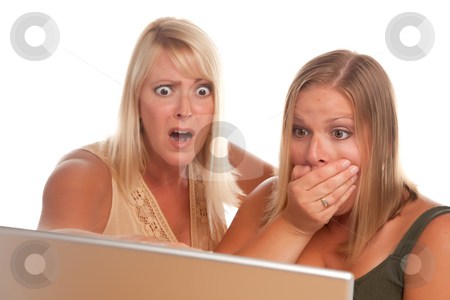 To use this stock image in your creative project, please select the size you need over to the right and click the "Add to Cart" button.
Your downloaded image will come with the Cutcaster watermark removed so don’t worry about the watermark you see on this page. Two Shocked Women Using Laptop stock photo, Two Shocked Women Using Laptop Isolated on a White Background. by Andy Dean