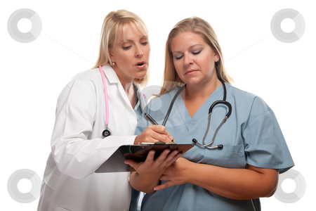 To use this stock image in your creative project, please select the size you need over to the right and click the "Add to Cart" button.
Your downloaded image will come with the Cutcaster watermark removed so don’t worry about the watermark you see on this page. Two Doctors or Nurses Looking of File on Clipboard stock photo, Two Doctors or Nurses Looking over File on Clipboard Isolated on a White Background. by Andy Dean
