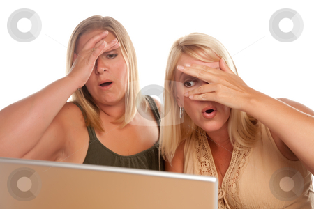 To use this stock image in your creative project, please select the size you need over to the right and click the "Add to Cart" button.
Your downloaded image will come with the Cutcaster watermark removed so don’t worry about the watermark you see on this page. Two Shocked Women Using Laptop stock photo, Two Shocked Women Using Laptop Isolated on a White Background. by Andy Dean
