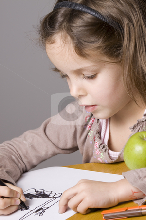 To use this stock image in your creative project, please select the size you need over to the right and click the "Add to Cart" button.
Your downloaded image will come with the Cutcaster watermark removed so don’t worry about the watermark you see on this page. Little girl drawing stock photo, Little girl drawing with a green apple by Jandrie Lombard