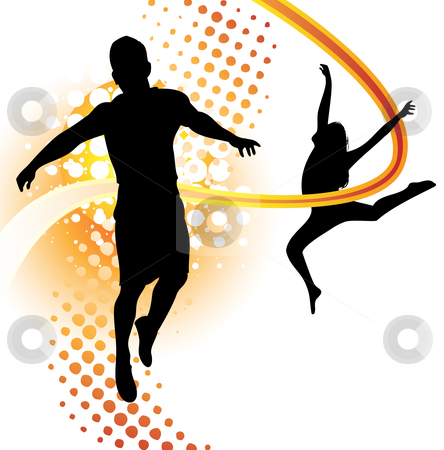 To use this stock image in your creative project, please select the size you need over to the right and click the "Add to Cart" button.
Your downloaded image will come with the Cutcaster watermark removed so don’t worry about the watermark you see on this page. Boy and girl dancing stock vector clipart, Boy and girl silhouettes dancing and jumping by Augusto Cabral Graphiste Rennes