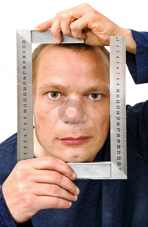 To use this stock image in your creative project, please select the size you need over to the right and click the "Add to Cart" button.
Your downloaded image will come with the Cutcaster watermark removed so don’t worry about the watermark you see on this page. Square thinking stock photo, Conceptual portrait of a man thinking in straight lines, without nuance. Typical behavioural elements: placing people in boxes, applying strict rules, no room for compromise and failing to see the reason in arguments of others. by Corepics VOF