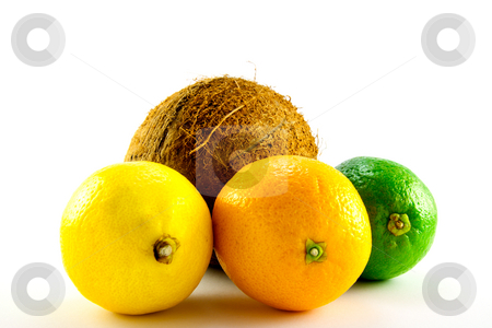 To use this stock image in your creative project, please select the size you need over to the right and click the "Add to Cart" button.
Your downloaded image will come with the Cutcaster watermark removed so don’t worry about the watermark you see on this page. Lemon, Lime, Orange and Coconut stock photo, Single whole lemon, lime, orange and coconut with a white background by Keith Wilson