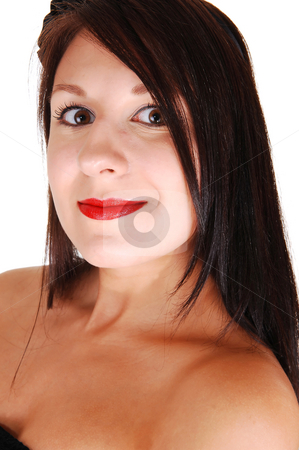 To use this stock image in your creative project, please select the size you need over to the right and click the "Add to Cart" button.
Your downloaded image will come with the Cutcaster watermark removed so don’t worry about the watermark you see on this page. Pretty dark haired girl. stock photo, Portrait of a very beautiful dark haired woman in a black dress,
smiling in the camera. For white background. by Horst Petzold