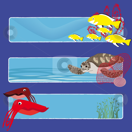 To use this stock image in your creative project, please select the size you need over to the right and click the "Add to Cart" button.
Your downloaded image will come with the Cutcaster watermark removed so don’t worry about the watermark you see on this page. Fish banners 4 no text stock vector clipart, Three tropical fish banners no text indicate sea world creatures by Karin Claus