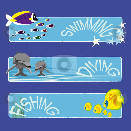To use this stock image in your creative project, please select the size you need over to the right and click the "Add to Cart" button.
Your downloaded image will come with the Cutcaster watermark removed so don’t worry about the watermark you see on this page. Fish banners 1 stock vector clipart, Three tropical fish banners no text indicate sea world creatures by Karin Claus