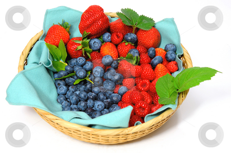 To use this stock image in your creative project, please select the size you need over to the right and click the "Add to Cart" button.
Your downloaded image will come with the Cutcaster watermark removed so don’t worry about the watermark you see on this page. Blueberries, Strawberries and Raspberries stock photo, Assorted seasonal berries in a wicker basket including blueberry, strawberry and raspberry by Lynn Bendickson