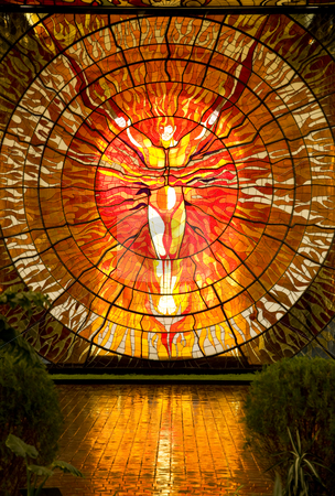 To use this stock image in your creative project, please select the size you need over to the right and click the "Add to Cart" button.
Your downloaded image will come with the Cutcaster watermark removed so don’t worry about the watermark you see on this page. Sun Man Cosmovitral Botanical Garden Toluca Mexico stock photo, Cosmovitral Botanical Garden in Toluca Mexico is surrounded by stained glass. This is Sun Man. by William Perry
