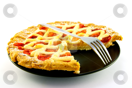 To use this stock image in your creative project, please select the size you need over to the right and click the "Add to Cart" button.
Your downloaded image will come with the Cutcaster watermark removed so don’t worry about the watermark you see on this page. Apple and Strawberry Pie with a Slice Missing stock photo, Whole apple and strawberry pie with a small fork on a black plate with a slice missing on a white background by Keith Wilson