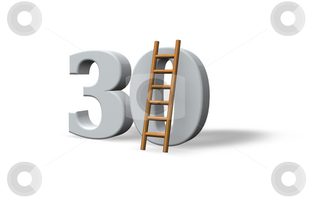 To use this stock image in your creative project, please select the size you need over to the right and click the "Add to Cart" button.
Your downloaded image will come with the Cutcaster watermark removed so don’t worry about the watermark you see on this page. Thirty stock photo, The number thirty - 30 - and a ladder on white background - 3d illustration by J?