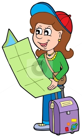 To use this stock image in your creative project, please select the size you need over to the right and click the "Add to Cart" button.
Your downloaded image will come with the Cutcaster watermark removed so don’t worry about the watermark you see on this page. Cartoon girl traveller stock vector clipart, Cartoon girl traveller - vector illustration. by Klara Viskova