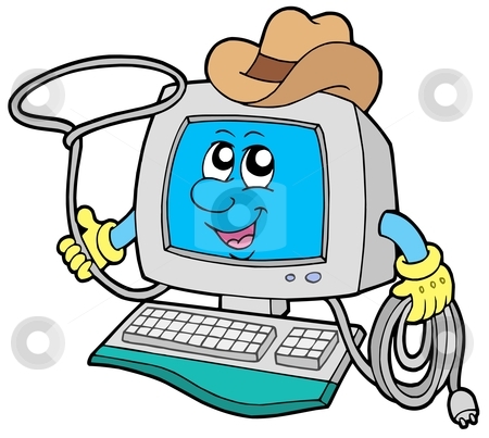 To use this stock image in your creative project, please select the size you need over to the right and click the "Add to Cart" button.
Your downloaded image will come with the Cutcaster watermark removed so don’t worry about the watermark you see on this page. Cowboy computer stock vector clipart, Cowboy computer on white background - vector illustration. by Klara Viskova