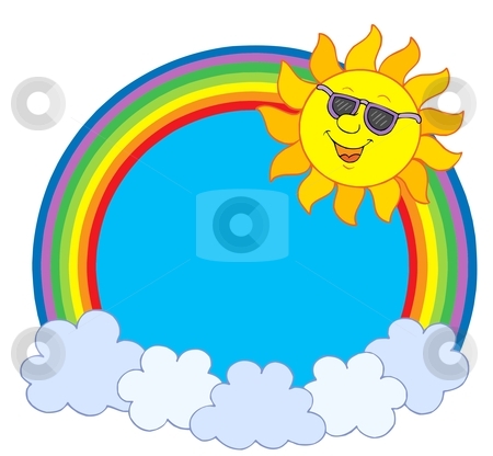 To use this stock image in your creative project, please select the size you need over to the right and click the "Add to Cart" button.
Your downloaded image will come with the Cutcaster watermark removed so don’t worry about the watermark you see on this page. Sun in sunglasses in rainbow circle stock vector clipart, Sun in sunglasses in rainbow circle - vector illustration. by Klara Viskova