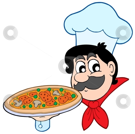 To use this stock image in your creative project, please select the size you need over to the right and click the "Add to Cart" button.
Your downloaded image will come with the Cutcaster watermark removed so don’t worry about the watermark you see on this page. Cartoon chef with pizza stock vector clipart, Cartoon chef with pizza - vector illustration. by Klara Viskova