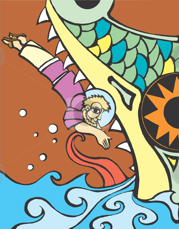 To use this stock image in your creative project, please select the size you need over to the right and click the "Add to Cart" button.
Your downloaded image will come with the Cutcaster watermark removed so don’t worry about the watermark you see on this page. Jonah stock vector clipart, The biblical Jonah diving into a whale. by Jeffrey Thompson