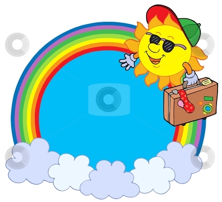 To use this stock image in your creative project, please select the size you need over to the right and click the "Add to Cart" button.
Your downloaded image will come with the Cutcaster watermark removed so don’t worry about the watermark you see on this page. Rainbow circle with sun traveller stock vector clipart, Rainbow circle with sun traveller - vector illustration. by Klara Viskova
