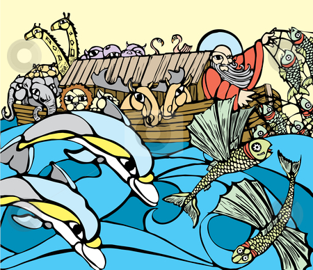 To use this stock image in your creative project, please select the size you need over to the right and click the "Add to Cart" button.
Your downloaded image will come with the Cutcaster watermark removed so don’t worry about the watermark you see on this page. Noah's Ark stock vector clipart, Noah fishes of the side of his Ark while dolphins play. by Jeffrey Thompson
