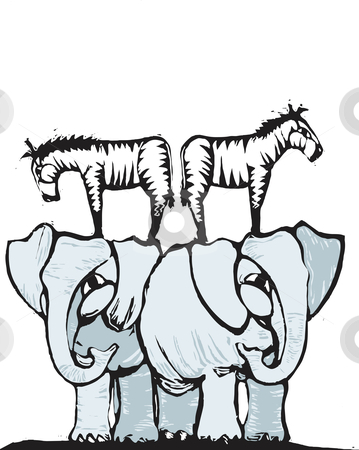 To use this stock image in your creative project, please select the size you need over to the right and click the "Add to Cart" button.
Your downloaded image will come with the Cutcaster watermark removed so don’t worry about the watermark you see on this page. Elephants and Zebras stock vector clipart, Elephants and Zebras performing an act for a circus. by Jeffrey Thompson