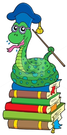 To use this stock image in your creative project, please select the size you need over to the right and click the "Add to Cart" button.
Your downloaded image will come with the Cutcaster watermark removed so don’t worry about the watermark you see on this page. Snake teacher on pile of books stock vector clipart, Snake teacher on pile of books - vector illustration. by Klara Viskova