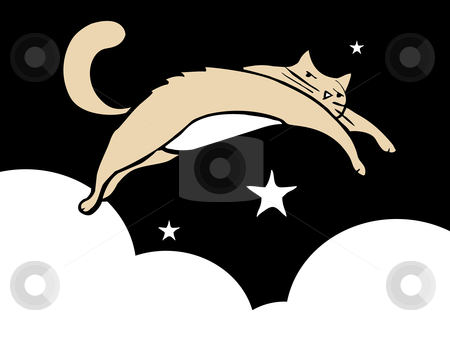 To use this stock image in your creative project, please select the size you need over to the right and click the "Add to Cart" button.
Your downloaded image will come with the Cutcaster watermark removed so don’t worry about the watermark you see on this page. Leaping Cat stock vector clipart, Cat leaping thought the sky at night with stars and clouds. White Space good for text. by Jeffrey Thompson