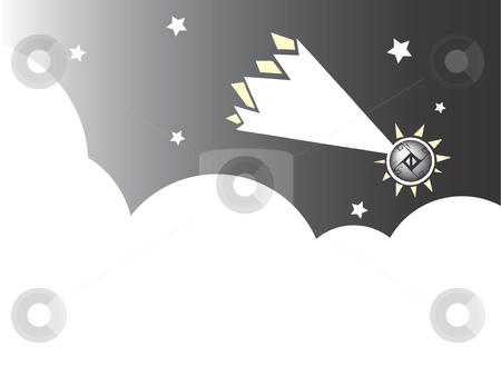 To use this stock image in your creative project, please select the size you need over to the right and click the "Add to Cart" button.
Your downloaded image will come with the Cutcaster watermark removed so don’t worry about the watermark you see on this page. Meteor stock vector clipart, Falling meteor with American Native patterning falls past clouds and stars to the earth. by Jeffrey Thompson