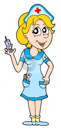 To use this stock image in your creative project, please select the size you need over to the right and click the "Add to Cart" button.
Your downloaded image will come with the Cutcaster watermark removed so don’t worry about the watermark you see on this page. Nurse vector illustration stock vector clipart, Nurse holding hypodermic - vector illustration. by Klara Viskova