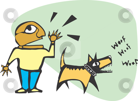To use this stock image in your creative project, please select the size you need over to the right and click the "Add to Cart" button.
Your downloaded image will come with the Cutcaster watermark removed so don’t worry about the watermark you see on this page. Man and Dog stock vector clipart, Man yelling while his dog is barking. by Jeffrey Thompson