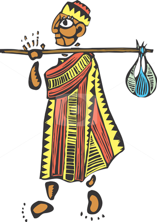 To use this stock image in your creative project, please select the size you need over to the right and click the "Add to Cart" button.
Your downloaded image will come with the Cutcaster watermark removed so don’t worry about the watermark you see on this page. Journey stock vector clipart, African man in colorful clothes going on a journey. by Jeffrey Thompson