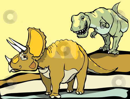 To use this stock image in your creative project, please select the size you need over to the right and click the "Add to Cart" button.
Your downloaded image will come with the Cutcaster watermark removed so don’t worry about the watermark you see on this page. Hunting the Triceratops stock vector clipart, Smiling Tyrannosaurus Rex hunts the Triceratops. by Jeffrey Thompson