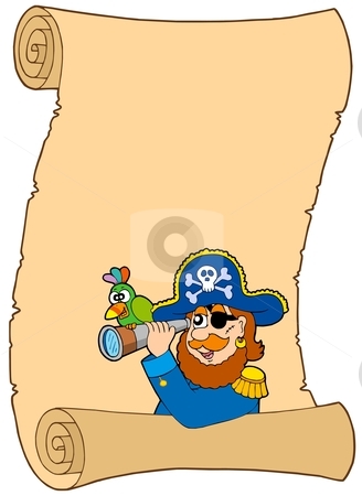 To use this stock image in your creative project, please select the size you need over to the right and click the "Add to Cart" button.
Your downloaded image will come with the Cutcaster watermark removed so don’t worry about the watermark you see on this page. Parchment with pirate and spyglass stock vector clipart, Parchment with pirate and spyglass - vector illustration. by Klara Viskova