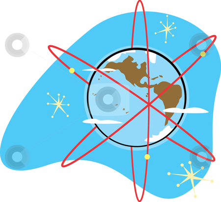 To use this stock image in your creative project, please select the size you need over to the right and click the "Add to Cart" button.
Your downloaded image will come with the Cutcaster watermark removed so don’t worry about the watermark you see on this page. Radio Earth stock vector clipart, Retro styled radioactive Earth with satellites for electrons. by Jeffrey Thompson