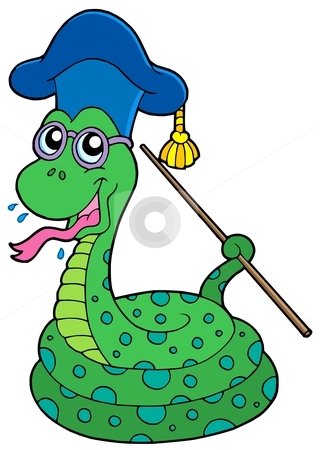 To use this stock image in your creative project, please select the size you need over to the right and click the "Add to Cart" button.
Your downloaded image will come with the Cutcaster watermark removed so don’t worry about the watermark you see on this page. Snake teacher stock vector clipart, Snake teacher - vector illustration. by Klara Viskova