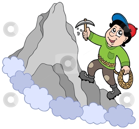 To use this stock image in your creative project, please select the size you need over to the right and click the "Add to Cart" button.
Your downloaded image will come with the Cutcaster watermark removed so don’t worry about the watermark you see on this page. Rock climber on mountain stock vector clipart, Rock climber on mountain - vector illustration. by Klara Viskova
