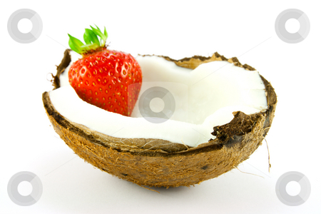 To use this stock image in your creative project, please select the size you need over to the right and click the "Add to Cart" button.
Your downloaded image will come with the Cutcaster watermark removed so don’t worry about the watermark you see on this page. Strawberry in a Coconut stock photo, Single red strawberry in half a coconut with a white background by Keith Wilson