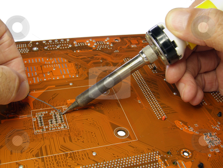 To use this stock image in your creative project, please select the size you need over to the right and click the "Add to Cart" button.
Your downloaded image will come with the Cutcaster watermark removed so don’t worry about the watermark you see on this page. Soldering in progress stock photo, Soldering small component on printed circuit board by Stuart Atton