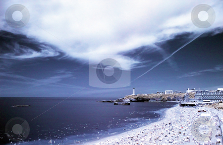 To use this stock image in your creative project, please select the size you need over to the right and click the "Add to Cart" button.
Your downloaded image will come with the Cutcaster watermark removed so don’t worry about the watermark you see on this page. Infrared seascape stock photo, Infrared seascape of the beach in Biarritz french basque country by Laurent Dambies