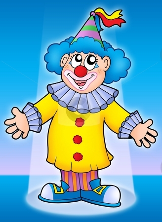To use this stock image in your creative project, please select the size you need over to the right and click the "Add to Cart" button.
Your downloaded image will come with the Cutcaster watermark removed so don’t worry about the watermark you see on this page. Cute clown stock photo, Cute clown on blue background - color illustration. by Klara Viskova