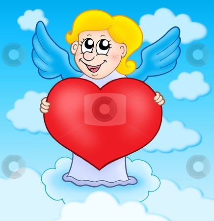 To use this stock image in your creative project, please select the size you need over to the right and click the "Add to Cart" button.
Your downloaded image will come with the Cutcaster watermark removed so don’t worry about the watermark you see on this page. Cupid holding heart on sky stock photo, Cupid holding heart on sky - color illustration. by Klara Viskova