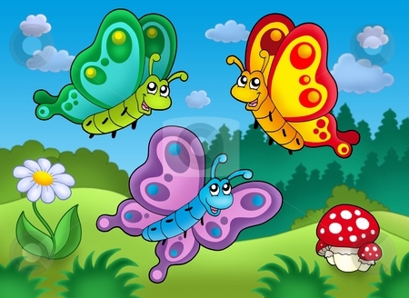 To use this stock image in your creative project, please select the size you need over to the right and click the "Add to Cart" button.
Your downloaded image will come with the Cutcaster watermark removed so don’t worry about the watermark you see on this page. Three cute butterflies on meadow stock photo, Three cute butterflies on meadow - color illustration. by Klara Viskova