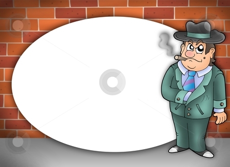 To use this stock image in your creative project, please select the size you need over to the right and click the "Add to Cart" button.
Your downloaded image will come with the Cutcaster watermark removed so don’t worry about the watermark you see on this page. Round frame with cartoon gangster stock photo, Round frame with cartoon gangster - color illustration. by Klara Viskova