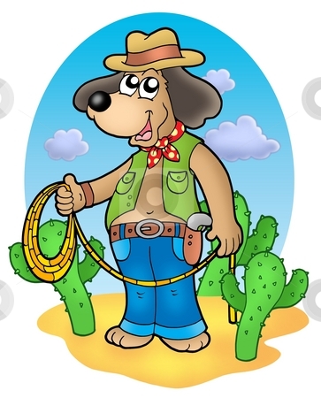 To use this stock image in your creative project, please select the size you need over to the right and click the "Add to Cart" button.
Your downloaded image will come with the Cutcaster watermark removed so don’t worry about the watermark you see on this page. Cowboy dog with lasso in desert stock photo, Cowboy dog with lasso in desert - color illustration. by Klara Viskova
