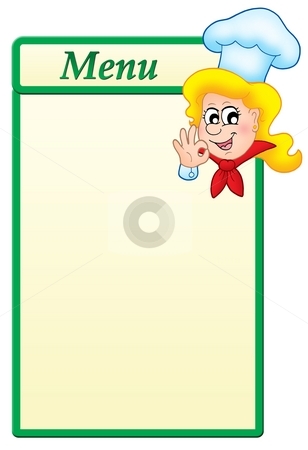 To use this stock image in your creative project, please select the size you need over to the right and click the "Add to Cart" button.
Your downloaded image will come with the Cutcaster watermark removed so don’t worry about the watermark you see on this page. Menu template with cartoon chef woman stock photo, Menu template with cartoon chef woman - color illustration. by Klara Viskova