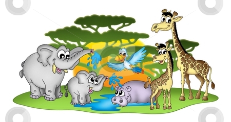 To use this stock image in your creative project, please select the size you need over to the right and click the "Add to Cart" button.
Your downloaded image will come with the Cutcaster watermark removed so don’t worry about the watermark you see on this page. Group of African animals stock photo, Group of African animal - color illustration. by Klara Viskova